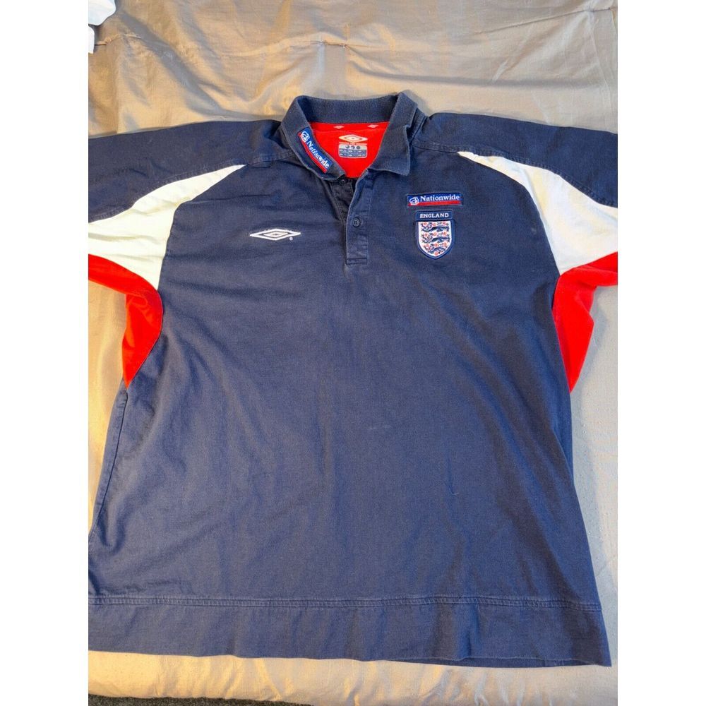 Umbro Polo Shirt Men 2XL Blue England Nationwide Short Sleeve Collar Regular Fit